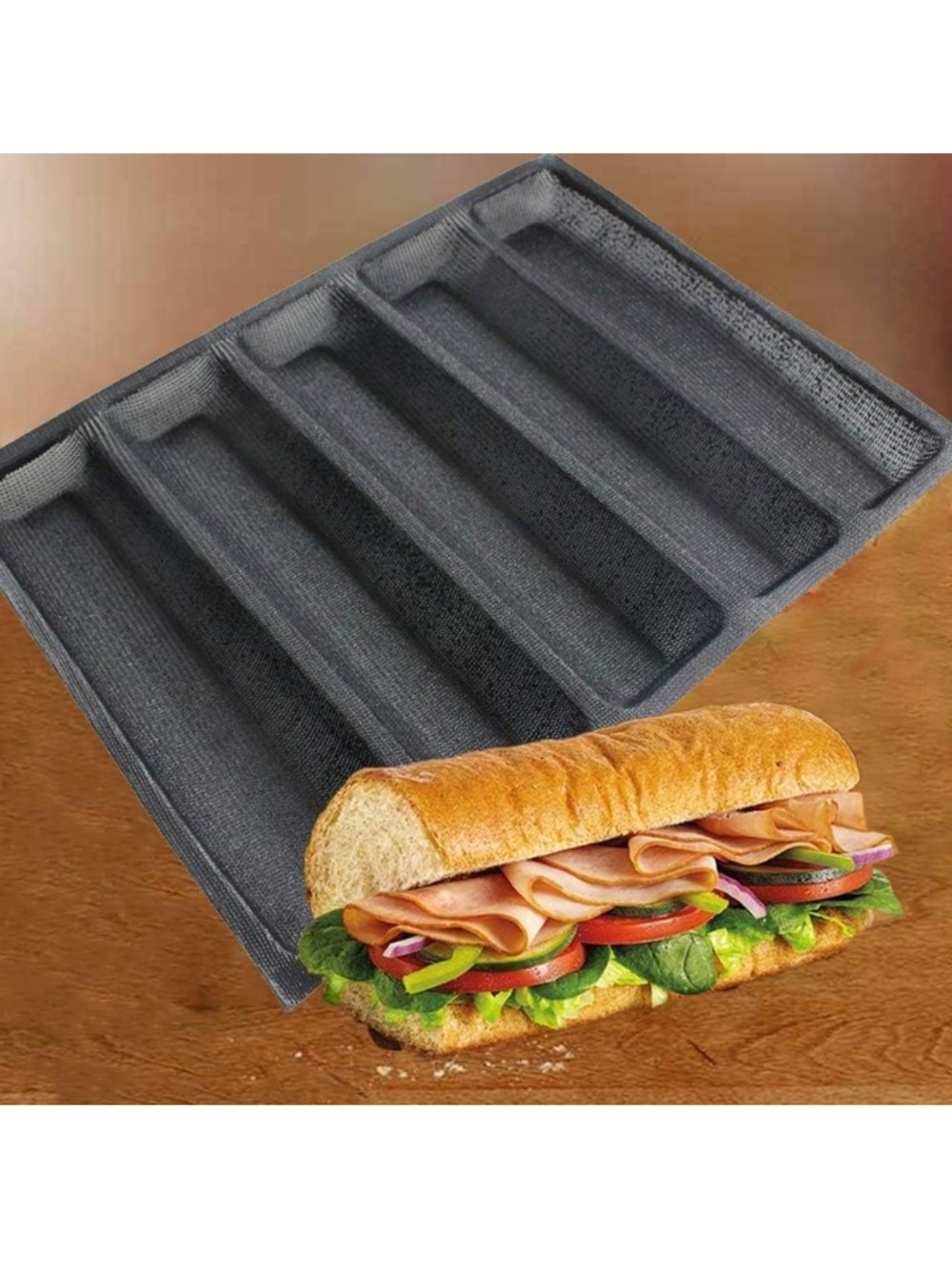 Fetesur Silicone Bread Forms - Black 6-Slot Bread Baking Tray NWT